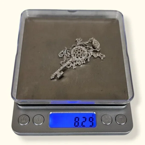 Long Rhinestone Key Pendant Necklace - Picture 7 of 7